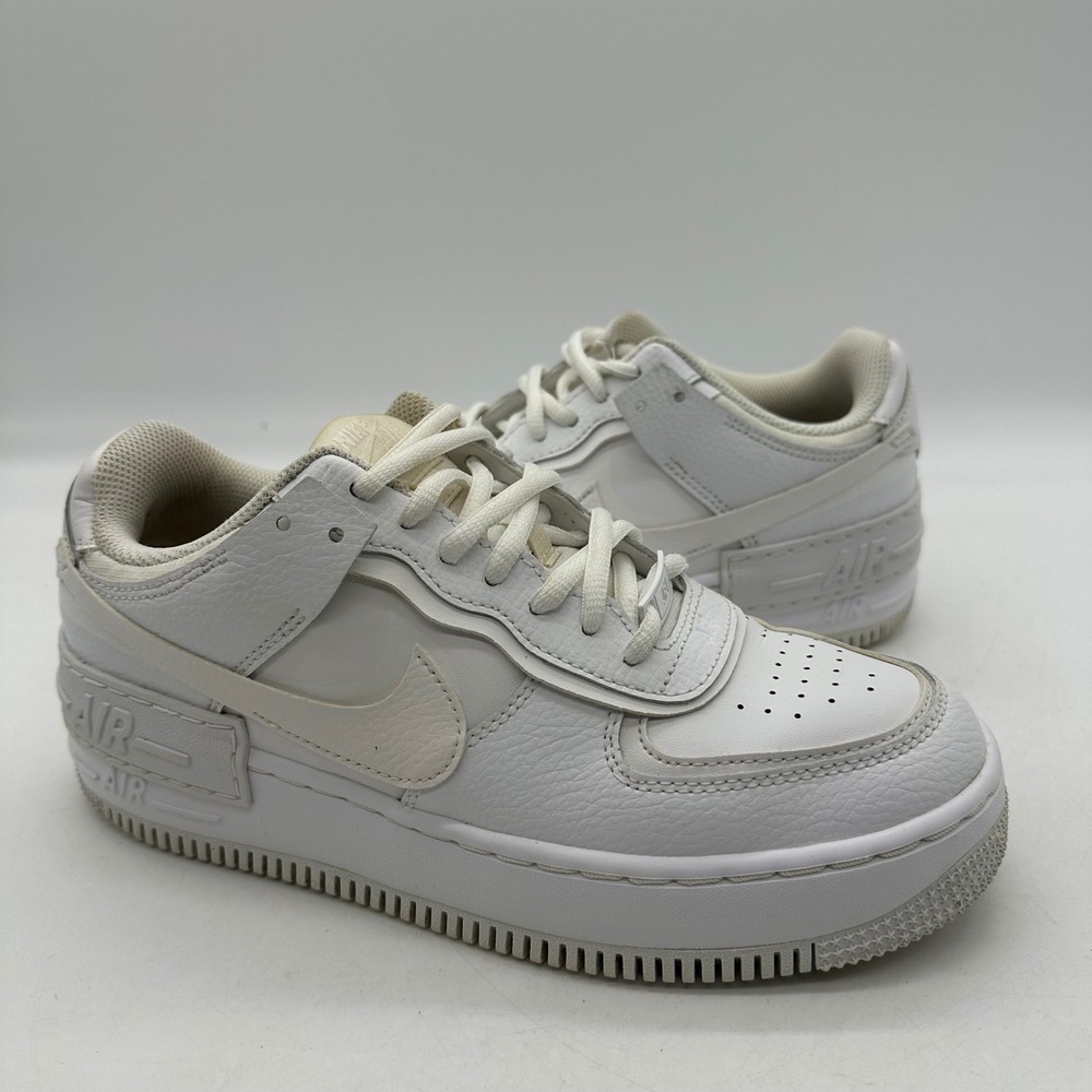 Nike CI0919-100 Womens Size 8 Triple White Air Force 1 Shadow Shoes Layered AF1
